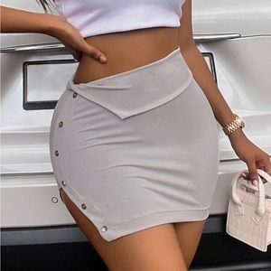 Folded Waist Slit Hem Gray Bodycon